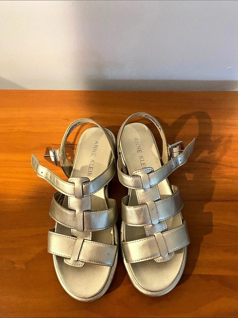 Anne Klein Strappy Metallic Sandals in Silver